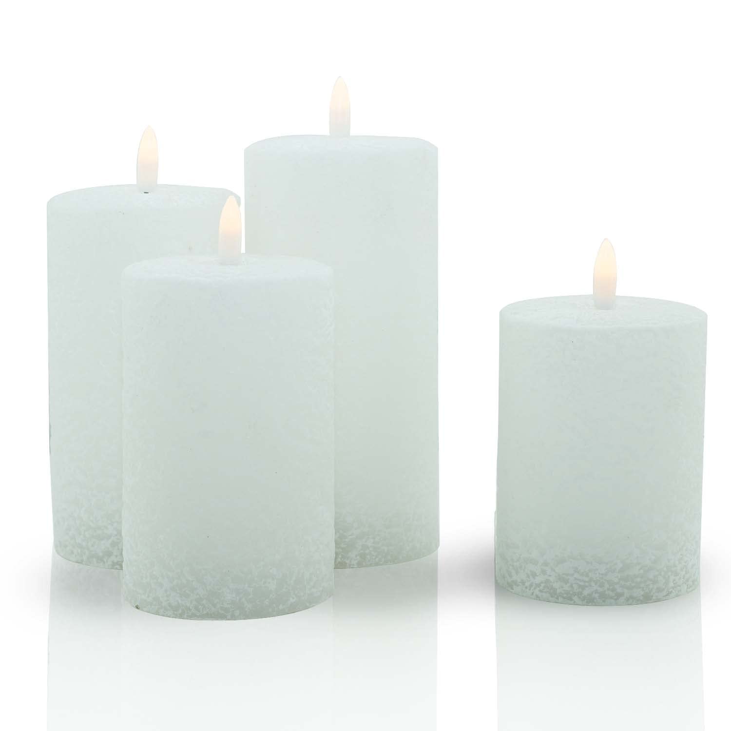 Flameless LED Candles Battery Operated - Set of 4 White Real Wax Pillar Candles with 10-Key Remote & 3D Wick - H-BLOSSOM Brand - Perfect for Home Decor, Wedding Centerpieces, Romantic Dinners & Holiday Lighting