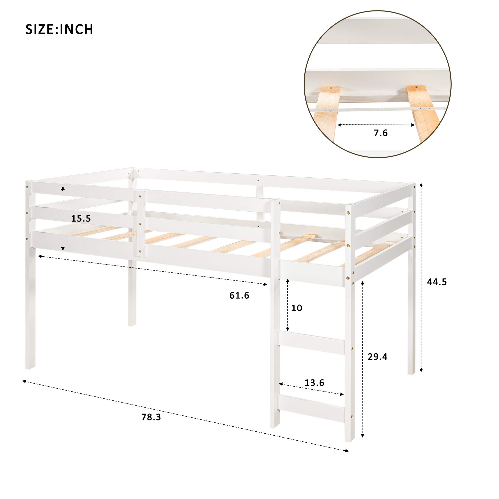 Twin Low Loft Bed with Study Desk for Kids - Rolling Portable Desk, Storage Shelf, Safety Guard Rail & Drawer Cabinet - Perfect for Small Bedrooms & College Dormitories (White) - Space-Saving Study & Sleep Solution for Teens & Students