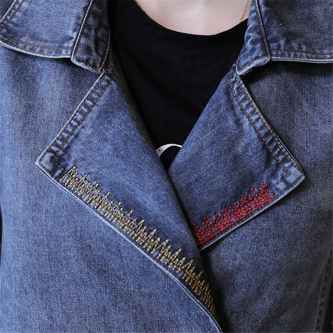 Stylish Autumn Women's Denim Jacket - Double Breasted Long Jeans Coat with Turn Down Collar | Casual Outerwear, Bomber Jacket for Fall Fashion | Perfect for Daily Wear, Office Outfits & Weekend Outings