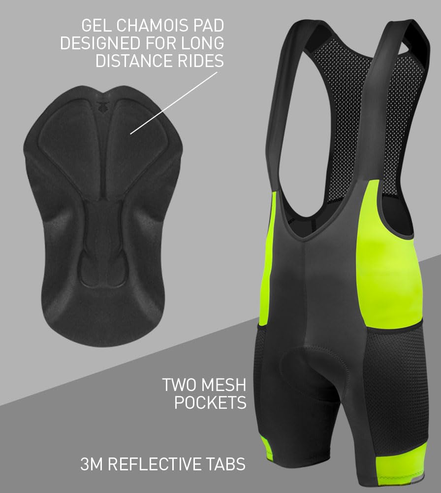 Premium Men's Gel Touring Padded Cycling Bib Shorts - Breathable Mesh with Large Storage Pockets - Made in USA - Perfect for Long Distance Road Biking & Professional Training