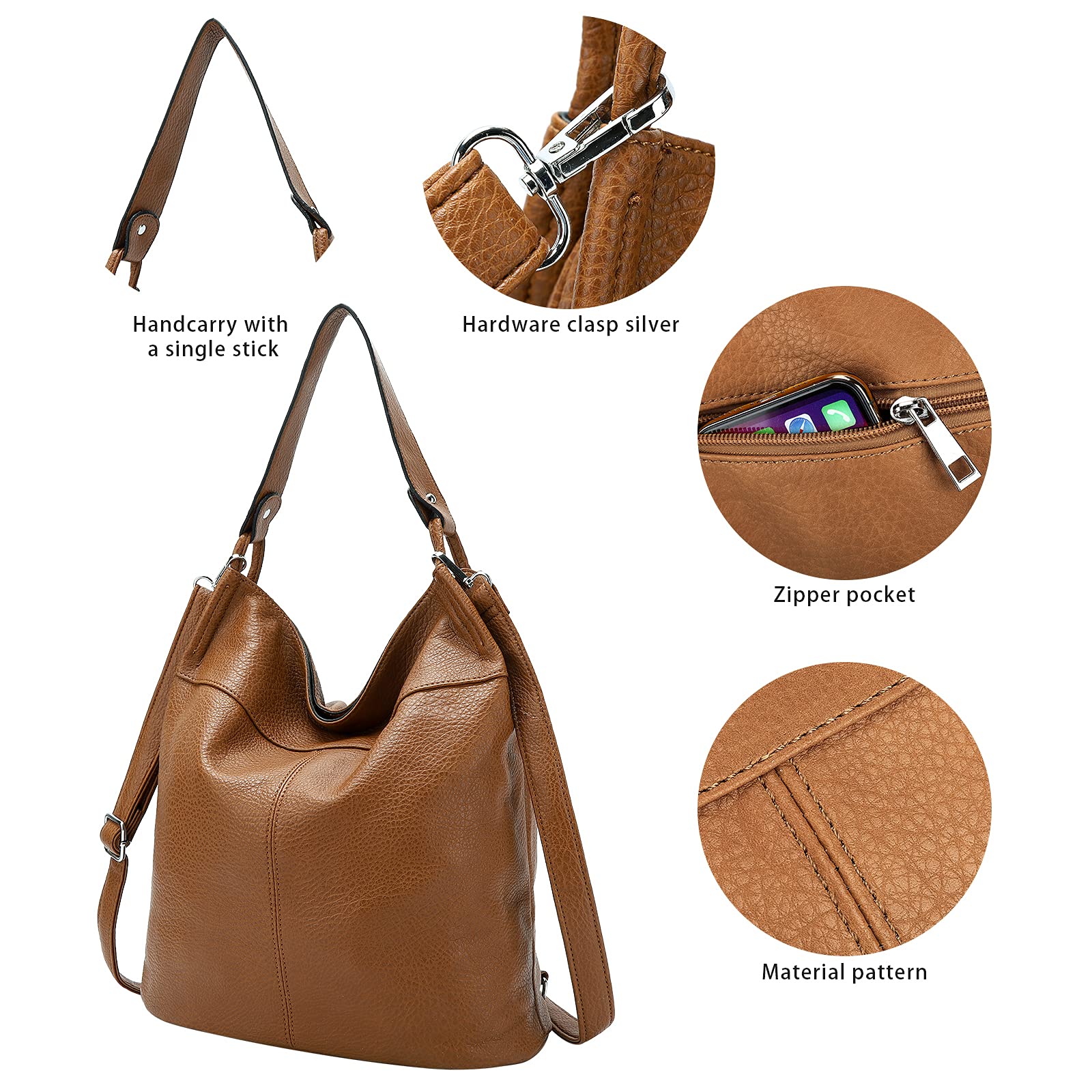 Women's Convertible Backpack Purse - Crossbody Shoulder Handbag in Brown | Fashionable & Functional for Work, Travel & Daily Use