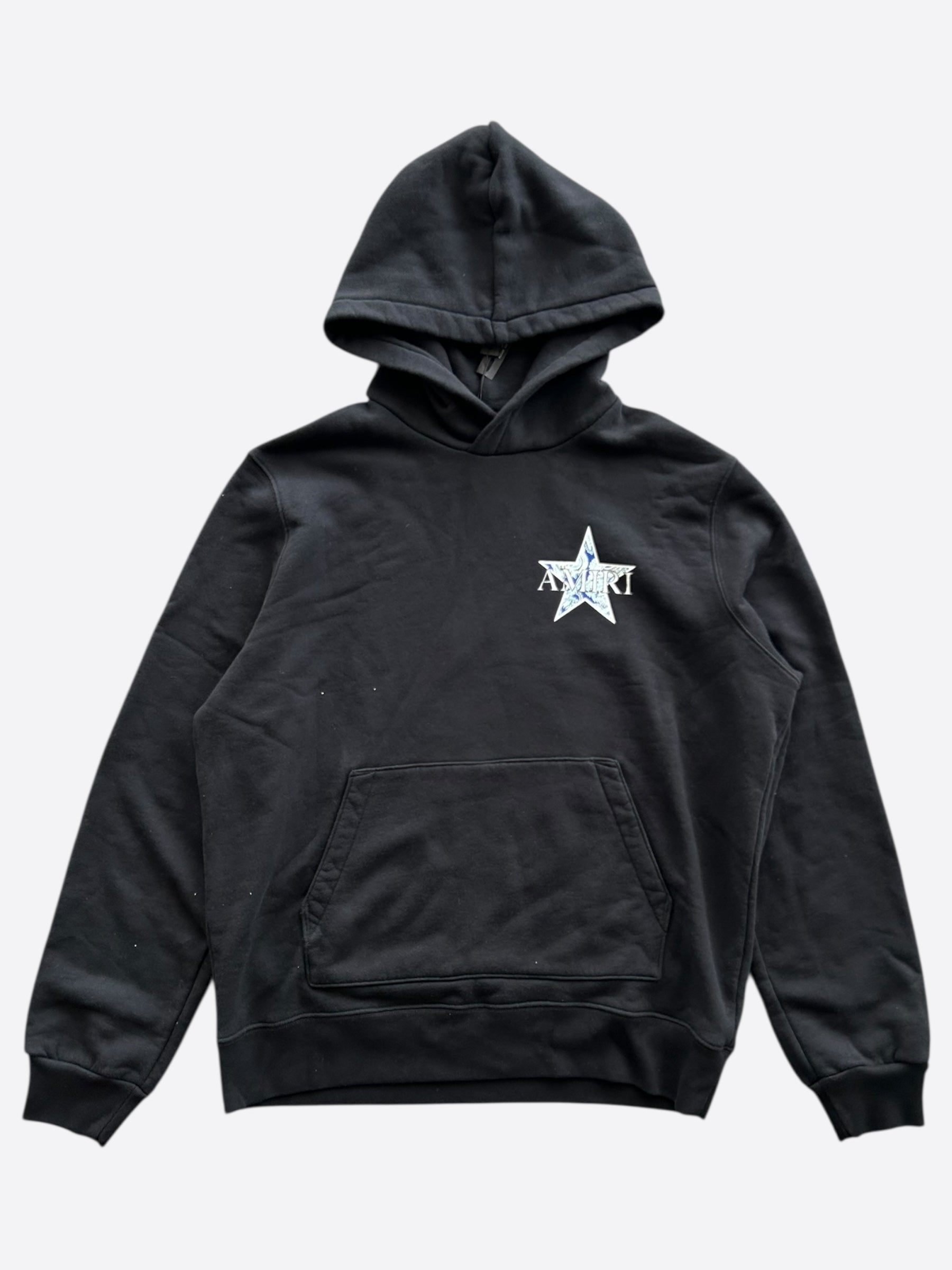 Amiri Black & Blue Paisley Star Logo Hoodie for Men - Trendy Streetwear Pullover for Casual Outfits & Urban Fashion