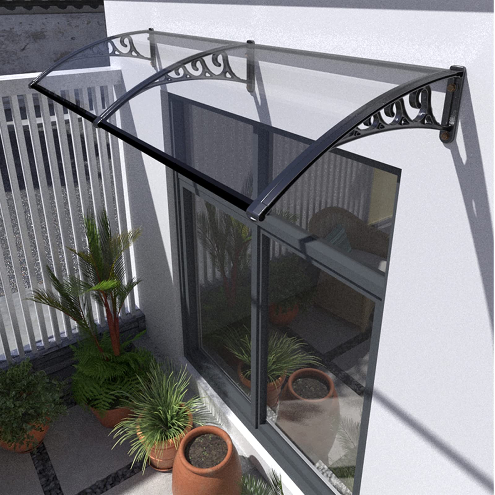 Modern White Polycarbonate Window Awning Door Canopy - UV & Rain Protection (60x200cm/24x79in) - Perfect for Front Door, Patio, and Outdoor Sun Shelter