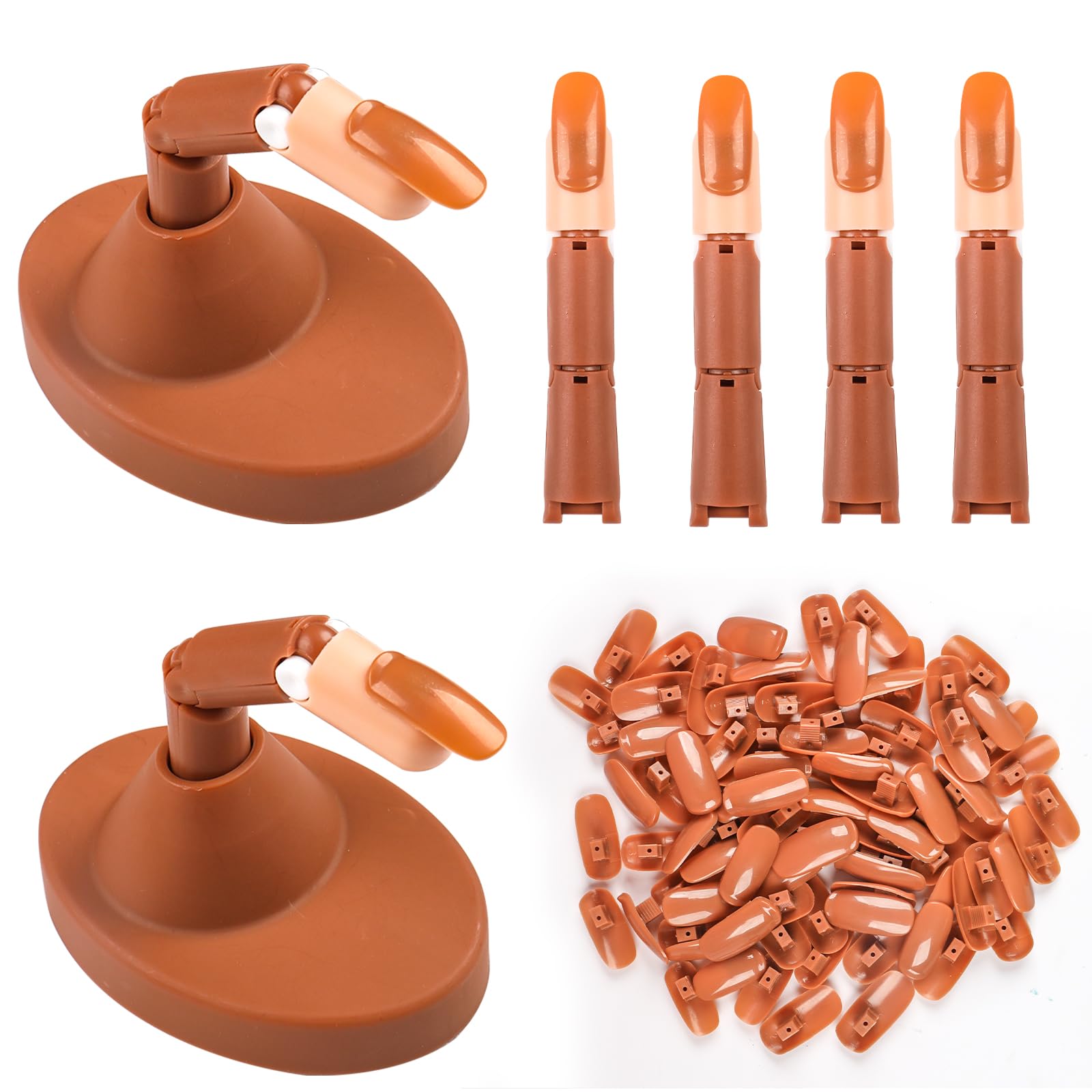 BQAN 4Pcs Adjustable Fake Fingers for Acrylic Nail Practice - Nail Training Hand with 100 Refill Tips & 2 Finger Bases - Perfect for Nail Tech Students & Salon Professionals (Home Practice, Manicure Training, Nail Art Design)