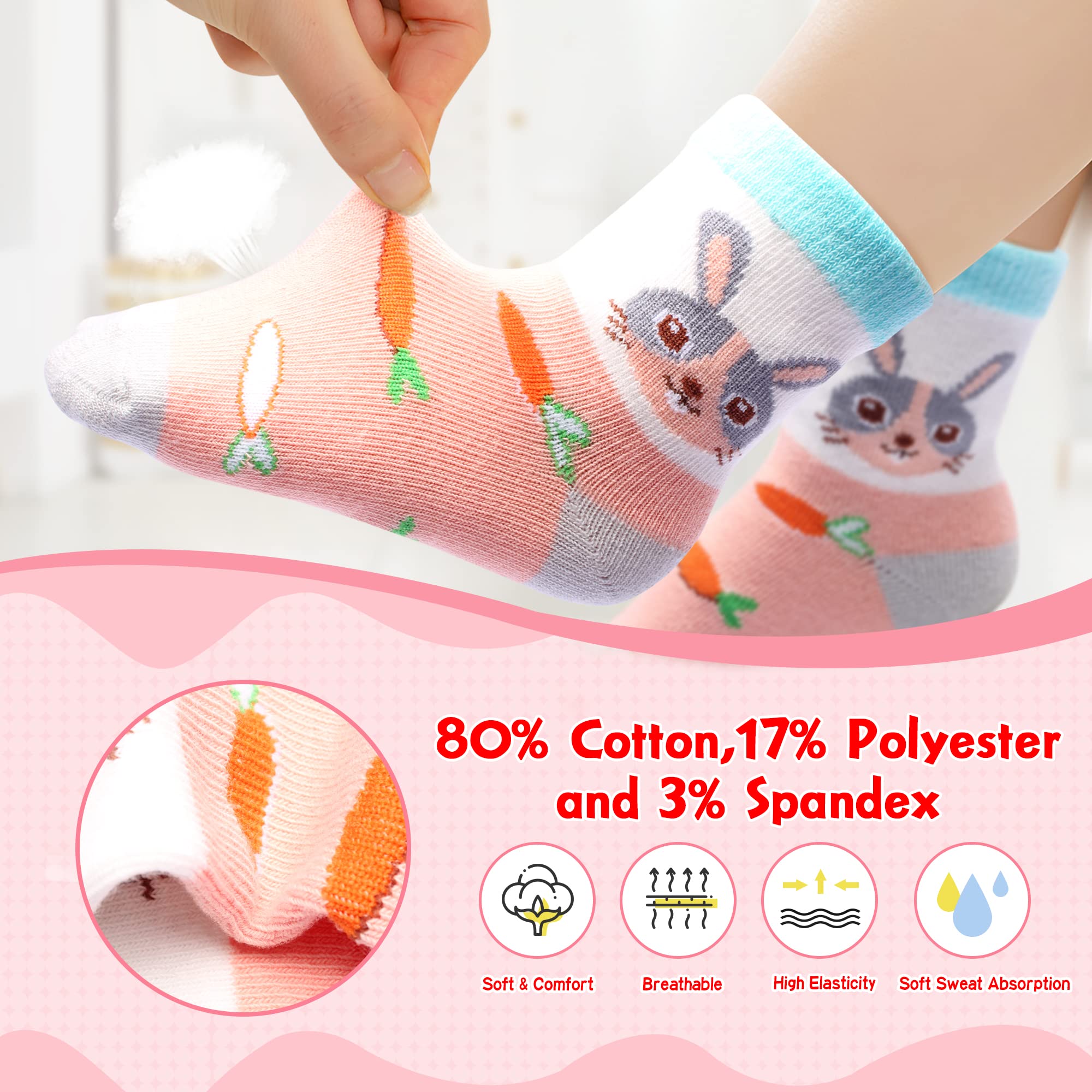 Non-Slip Cotton Crew Socks for Toddlers 1-7 Years | 12 Pairs Unisex Baby Socks with Grips | Soft & Comfortable for Boys & Girls 12-24 Months | Perfect for Playtime, Daycare & First Steps