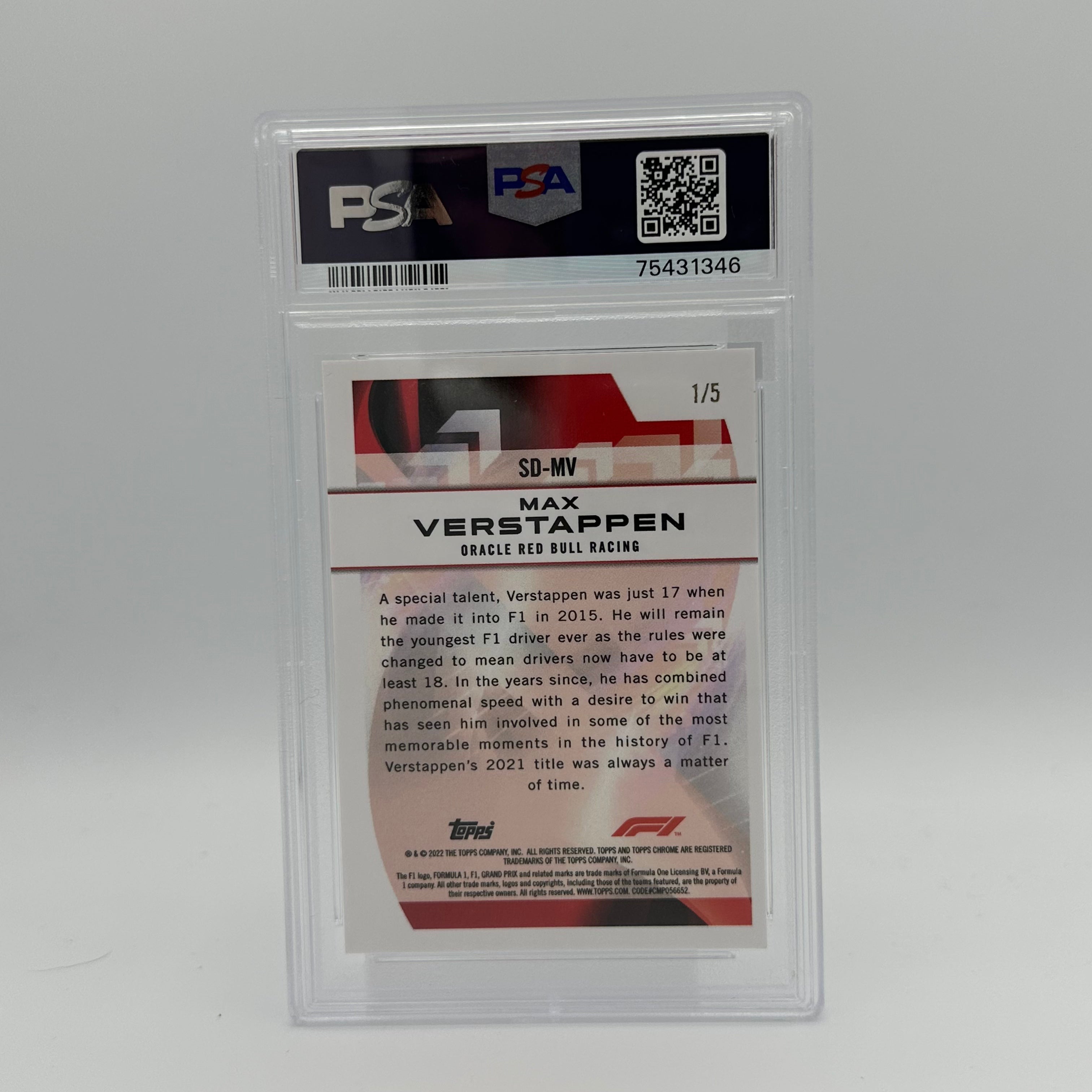PSA 9 1/5 Max Verstappen #SDMV Speed Demons Red Refractor Trading Card - Rare Collectible for F1 Fans & Sports Memorabilia Enthusiasts