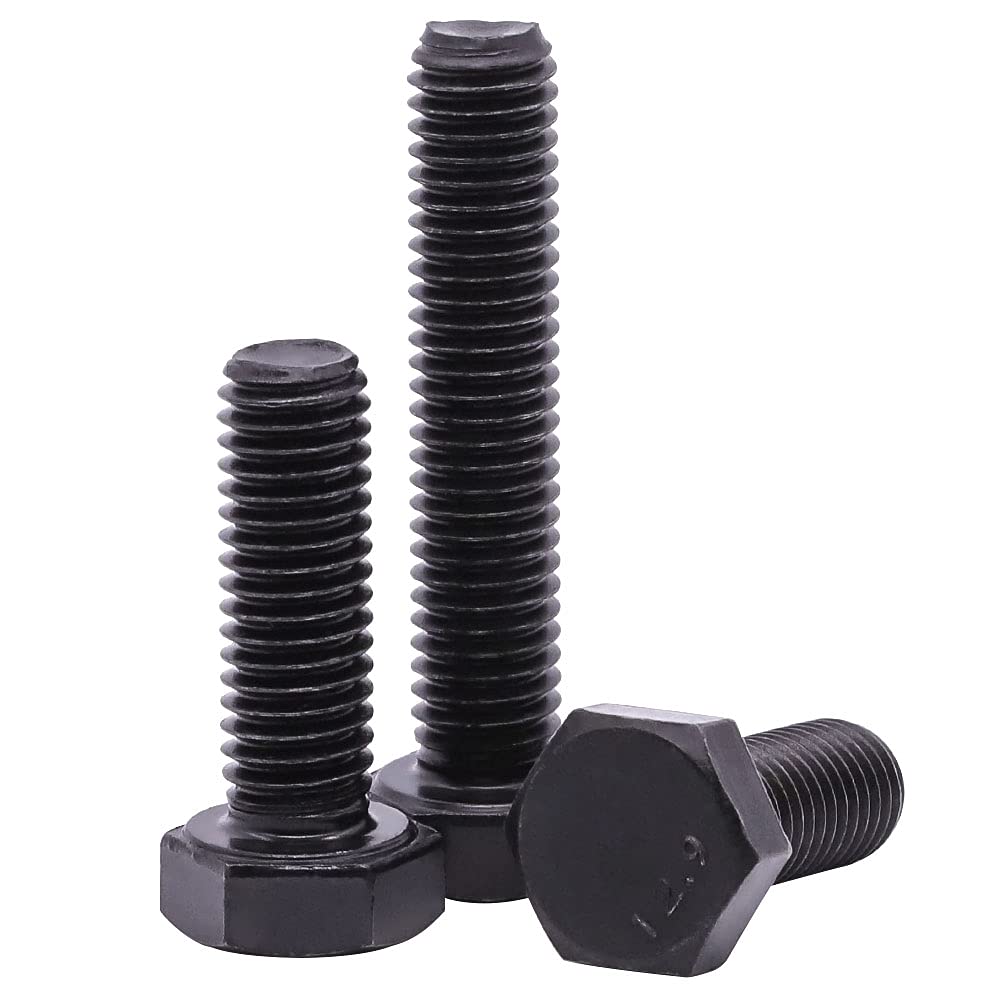 M12-1.75 x 40mm Hex Bolts - 12.9 Grade Alloy Steel Black Oxide Finish - Full Thread Coarse UNC Hex Head Bolts (10 Pack) - Ideal for Automotive, Machinery & Construction Applications