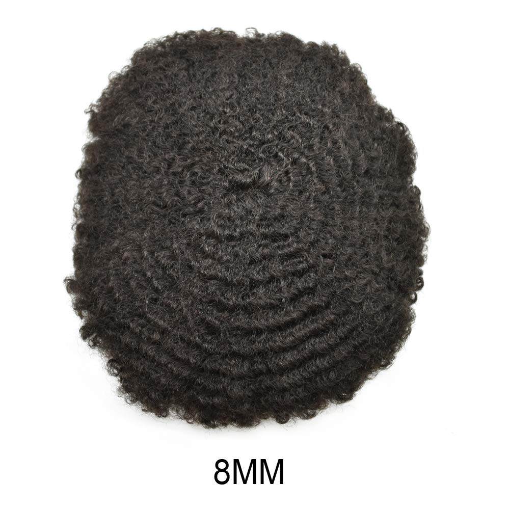Afro Kinky Curly Toupee for Black Men - Human Hair Lace Front Wig - Natural 8mm Wavy Hair Replacement System for African American Men (Color 1B Off Black) | Perfect for Daily Wear, Special Occasions & Hair Loss Solutions
