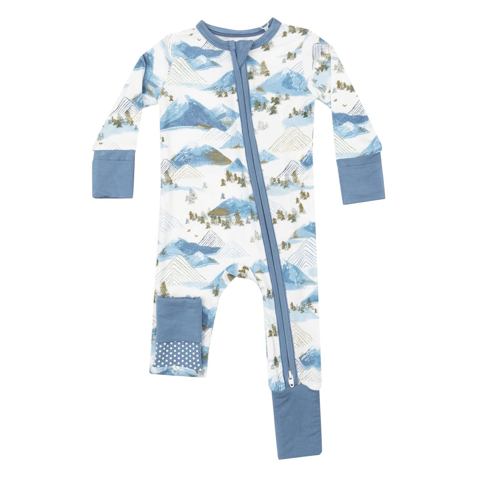 Bamboo 2-Way Zipper Romper Jumpsuit - Soft & Comfortable Baby Onesie with Mountain Print in Blue | Perfect for Playtime, Outdoor Adventures & Photo Shoots