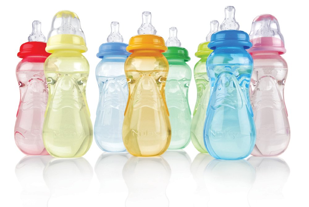 Nuby Non-Drip Baby Bottles 10oz (3-Pack) - BPA-Free, Leak-Proof Standard Neck Bottles for Newborns & Infants - Perfect for Daycare, Travel & On-the-Go Feeding (Colors May Vary)
