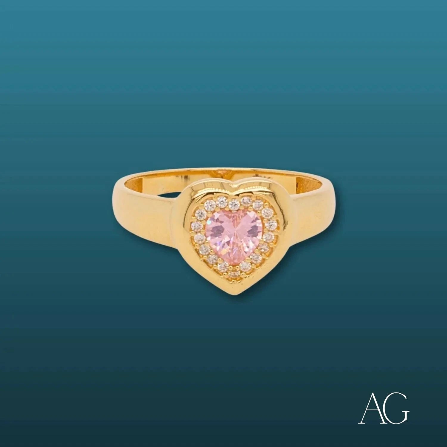 18K Gold Heart Ring with Pink & White CZ Accents – Elegant Romantic Jewelry for Valentine's Day, Anniversary & Special Occasions