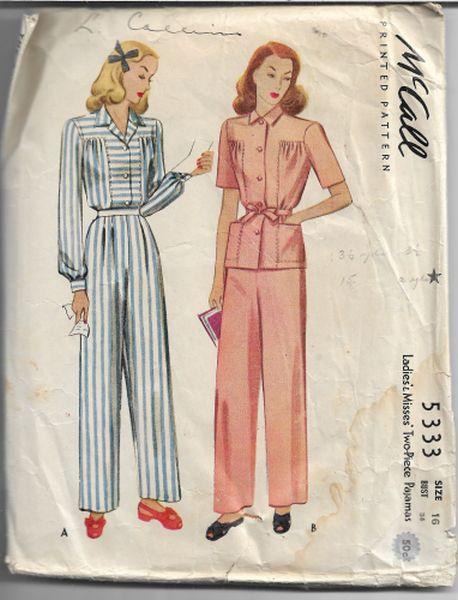 Vintage McCall 5333 Ladies Two-Piece Pajama Set with Jacket & Pants - 1940s Retro Sewing Pattern for DIY Nightwear & Lounge Wear - Perfect for Costume Parties, Vintage Fashion Projects, and Cozy Home Relaxation
