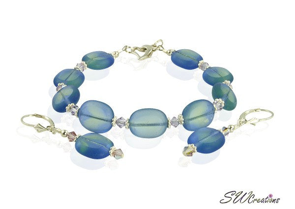 Lavender Blue Beaded Bracelet Set for Women - Elegant Glass Bead Bracelets with Adjustable Chain - Perfect for Boho Style, Gifts, and Everyday Wear
