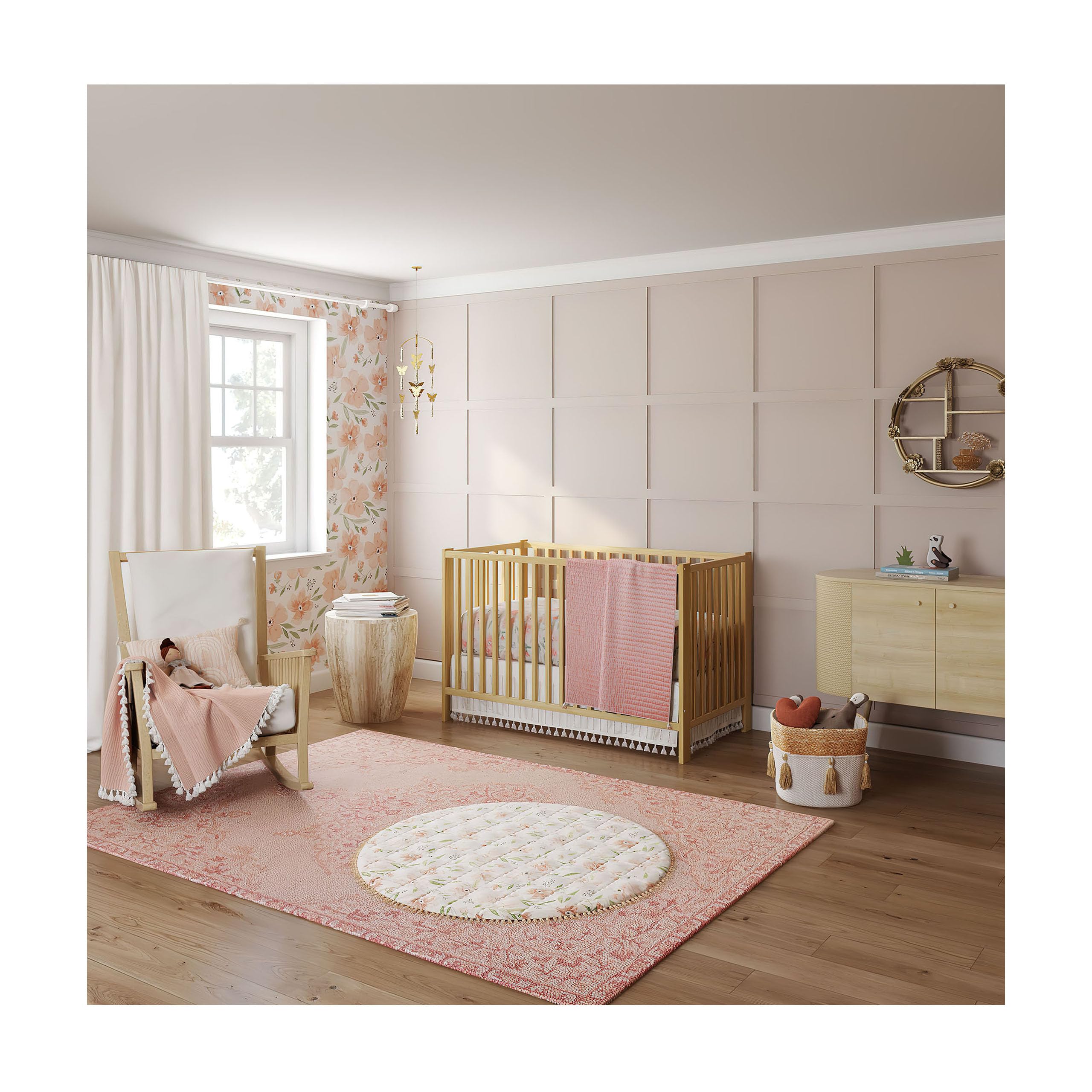 **Soft Pink Floral Baby Play Mat - 40