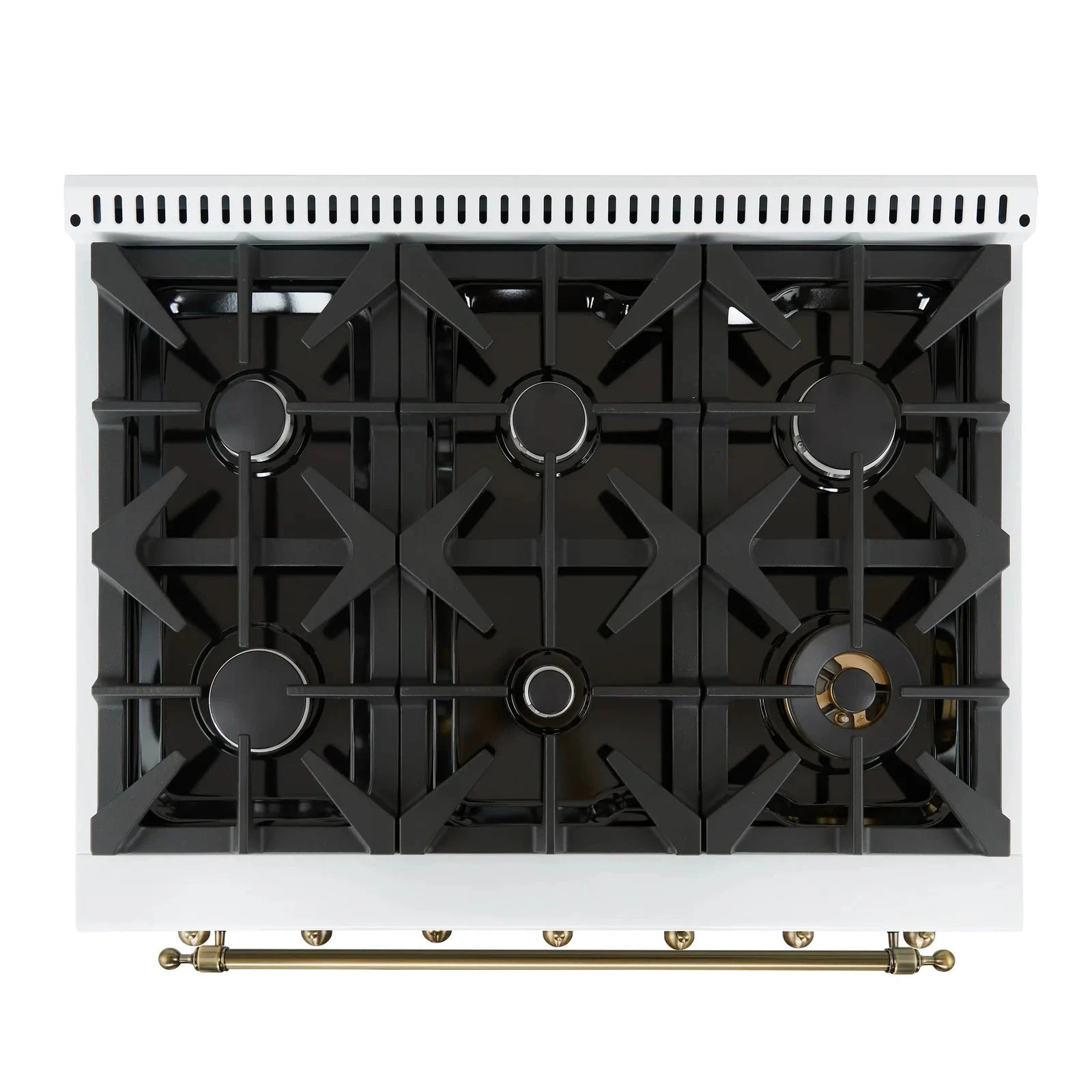 Forno Antico 36 Inch Gas Range with 6 Burner Cooktop & Convection Oven - White Finish with Antique Brass Trim (Model FFSGS6219 36WHT) - Perfect for Gourmet Cooking in Modern Kitchens