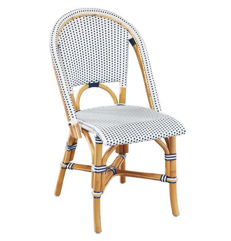 Blue and White Woven Resin Finish Dining Chair - Modern Indoor/Outdoor Patio Furniture for Kitchen, Dining Room, or Garden Use