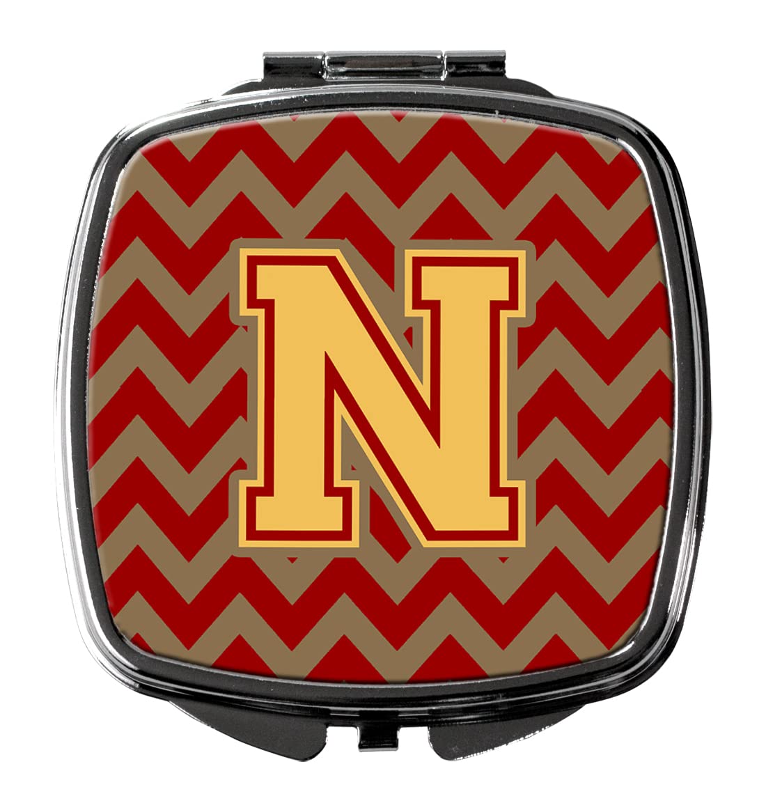 Caroline's Treasures CJ1048-NSCM Letter N Chevron Garnet and Gold Compact Mirror - Decorative Travel Makeup Mirror for Women & Girls, Perfect Gift Idea, Portable Folding Handheld Mirror for Purse, Home Vanity, and On-the-Go Touch Ups