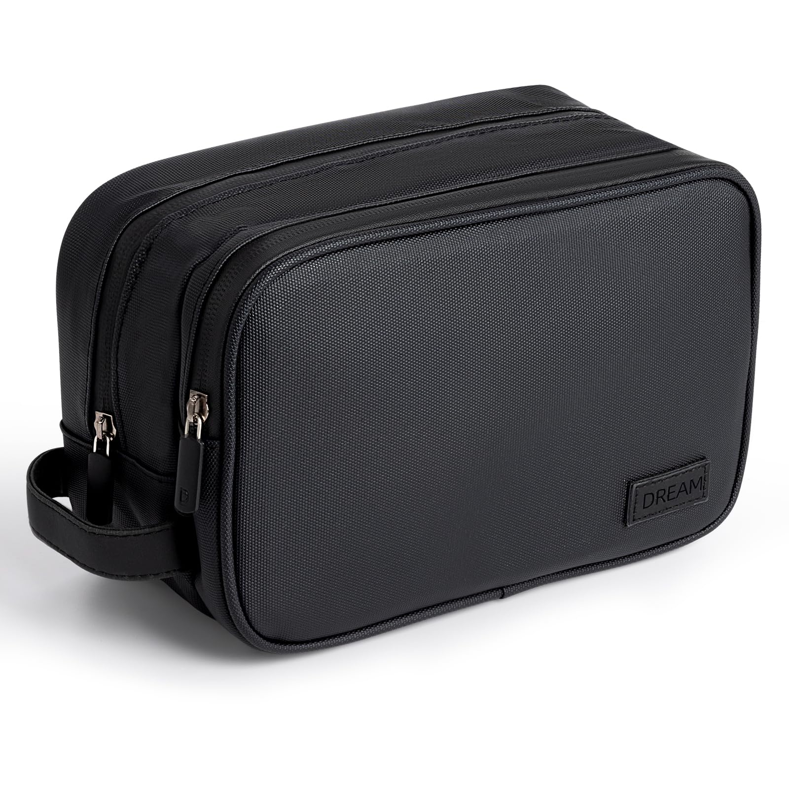 Waterproof Travel Toiletry Bag for Men & Women - PU Leather Dopp Kit & Shaving Organizer - Compact Size for Toiletries (Black) - Perfect for Airplane Carry-on, Gym, Camping & Business Trips