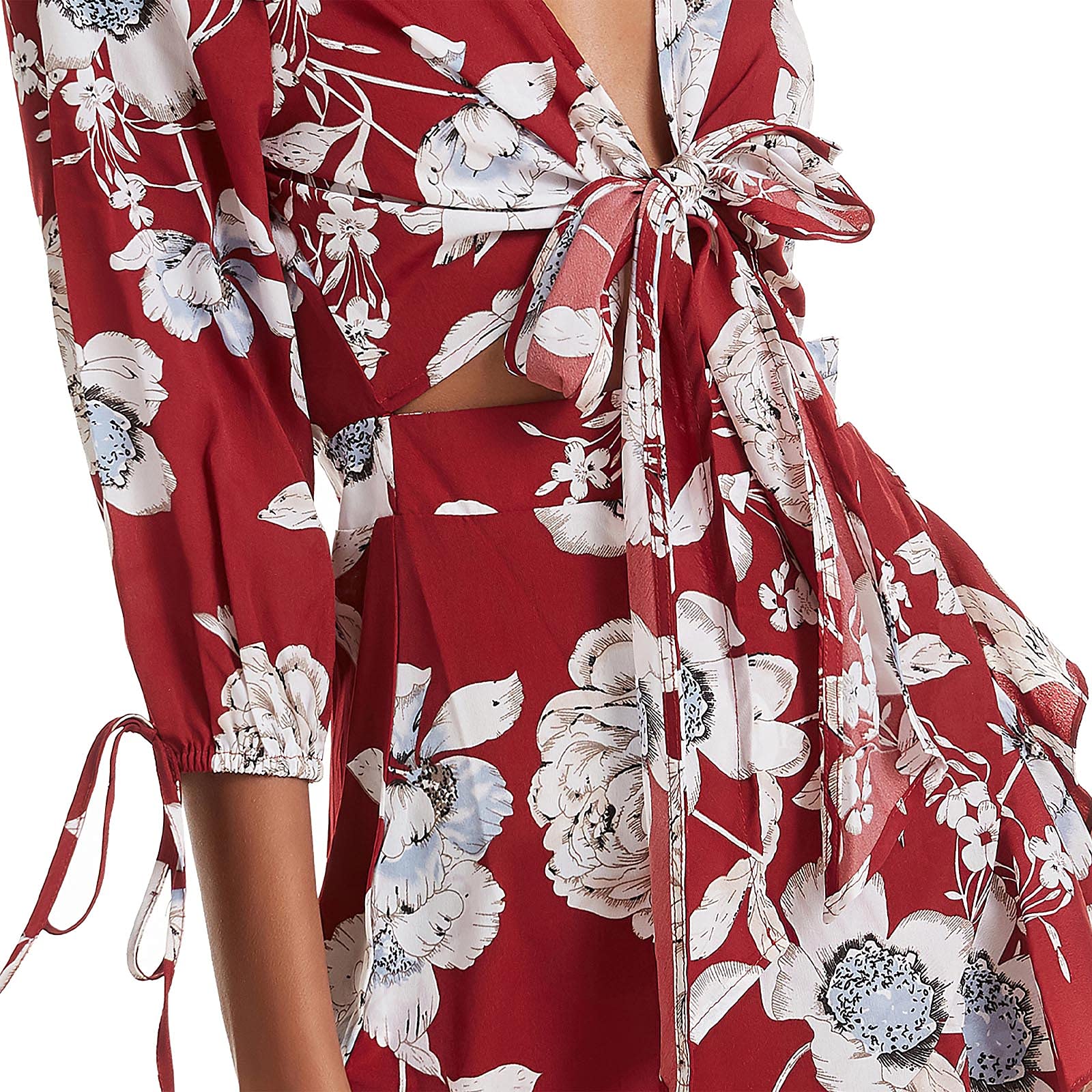 Pantete Women's Summer Floral Short Dress - Casual 3/4 Sleeve Tie Waist Ruffle Mini Dress with V-Neck | Perfect for Beach Vacation, Date Night & Summer Parties