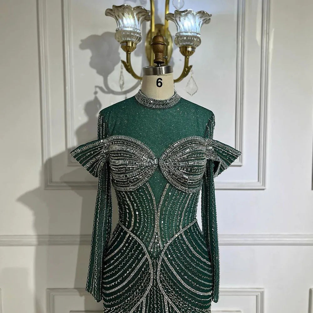 Elegant Beaded Mermaid Evening Gown for Women - Luxury Dubai Style Muslim Wedding Dress | Serene Hill Green Formal Gown for Special Occasions, Parties & Bridal Events 2025 | LA72547