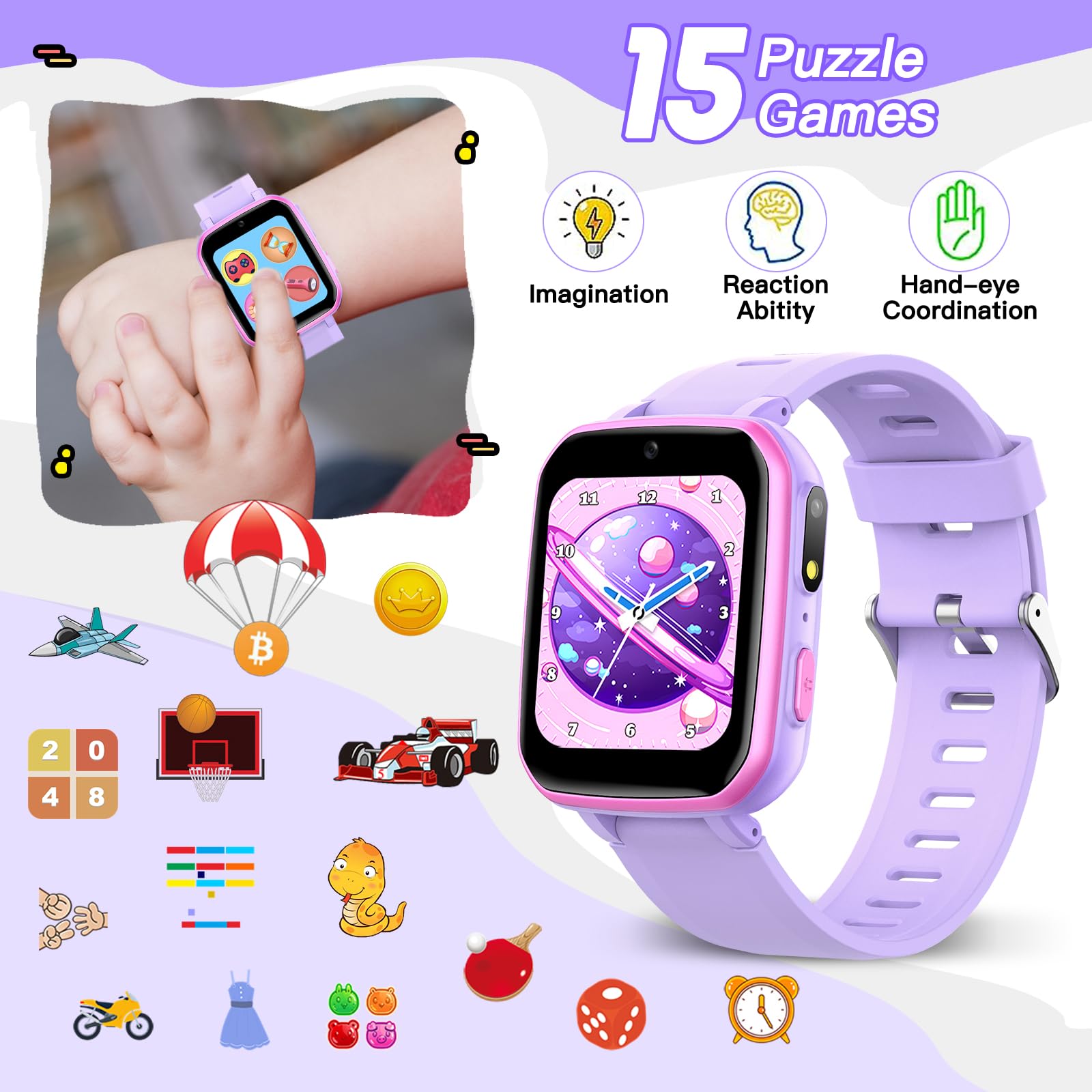 Smart Kids Learning Watch with Games, Camera, Music Player & Pedometer - Educational Smartwatch Gift for Boys & Girls Ages 6-12 - Perfect Birthday Gift for Kids (Purple) | Great for Learning, Playtime & Outdoor Activities