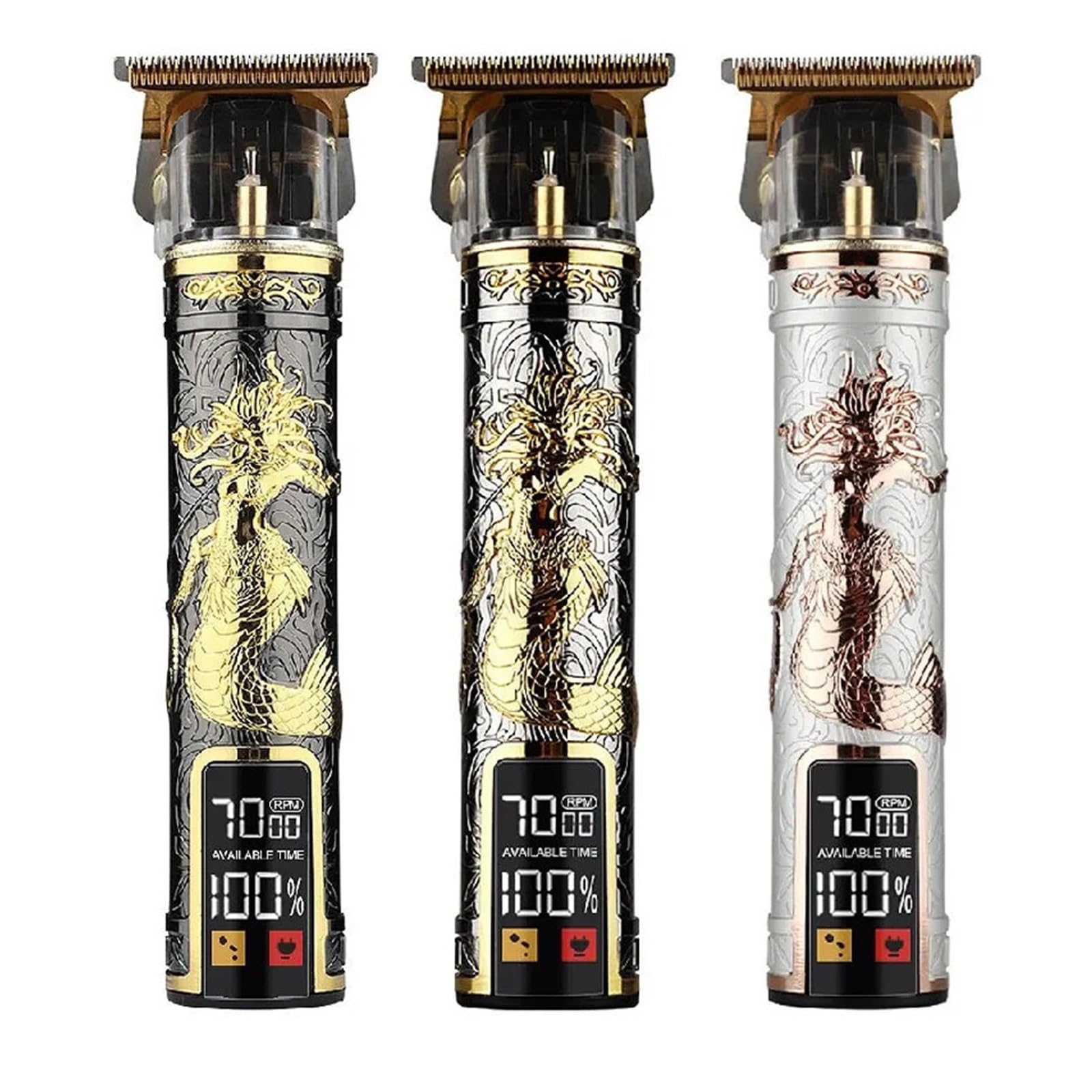 Professional Vintage T9 LCD Electric Hair Clipper - Rechargeable Barber Trimmer for Men with Black Gold Medusa Design | Perfect for Home Grooming & Professional Salon Use