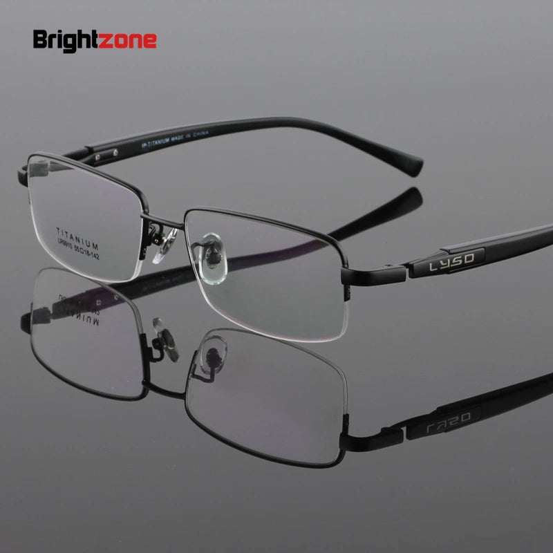 Brightzone Unisex Semi-Rim Square Titanium Eyeglasses 71202 - Lightweight & Durable Frame for Men & Women - Perfect for Office, Reading & Everyday Use