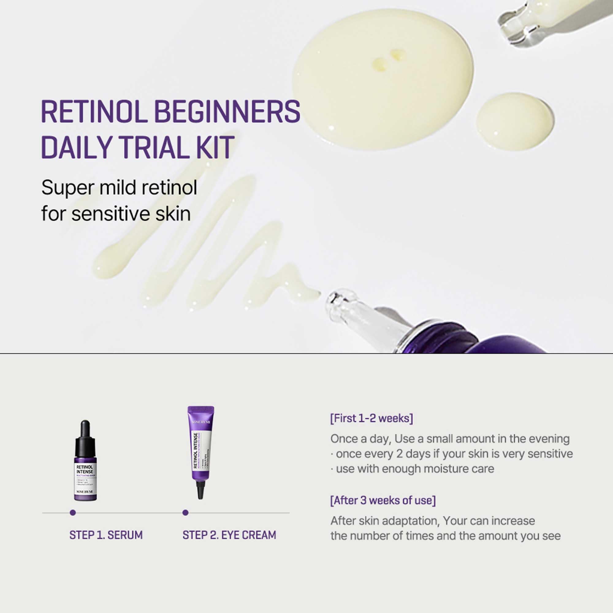 Retinol Serum & Eye Cream Kit 0.33oz - 0.1% Mild Korean Skincare for Beginners - Perfect for Nighttime Anti-Aging Routine