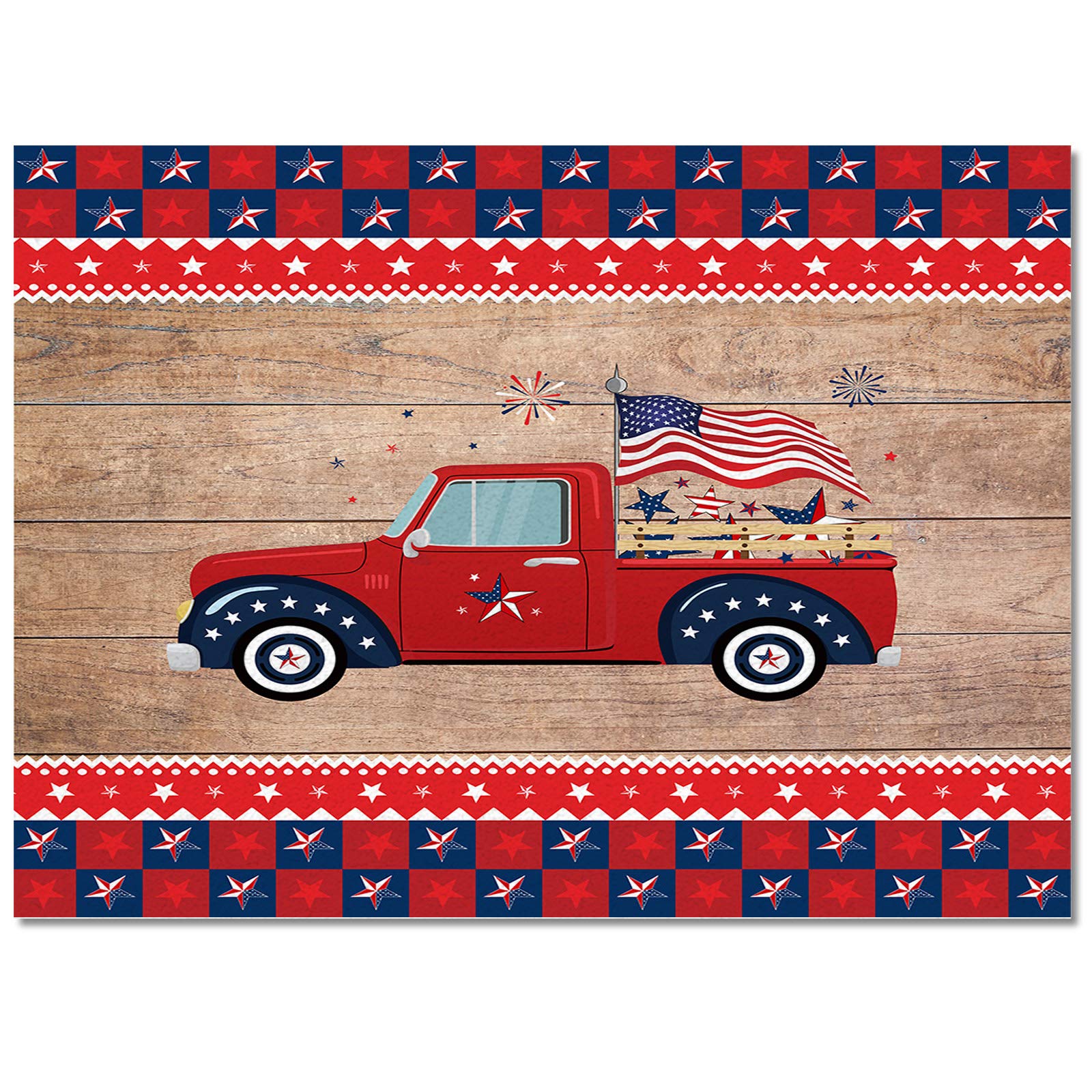 5'x7' Farm Truck Independence National Flag Area Runner Rug - Washable Buffalo Check Carpet for Indoor & Outdoor Use - Perfect for Kitchen, Living Room, Bathroom, Bedroom, Classroom, Laundry Room and Entryway Doormat