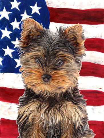 USA American Flag with Yorkie Puppy & Yorkshire Terrier Design - Garden Size Outdoor Decoration for Patriotic Dog Lovers - Perfect for Yard, Porch, and Backyard Decor