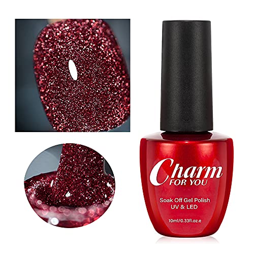 VERONNI Glitter Gel Nail Polish - Sparkling Cherry Red Soak Off UV LED Gel for Manicure & Nail Art (10ml) | Perfect for Parties, Weddings & Special Occasions