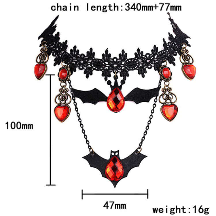 Gothic Black Lace Bat Wing Vampire Choker Necklace | Elegant Halloween Costume Accessory | Perfect for Cosplay, Gothic Fashion & Vampire-Themed Parties (X0872)