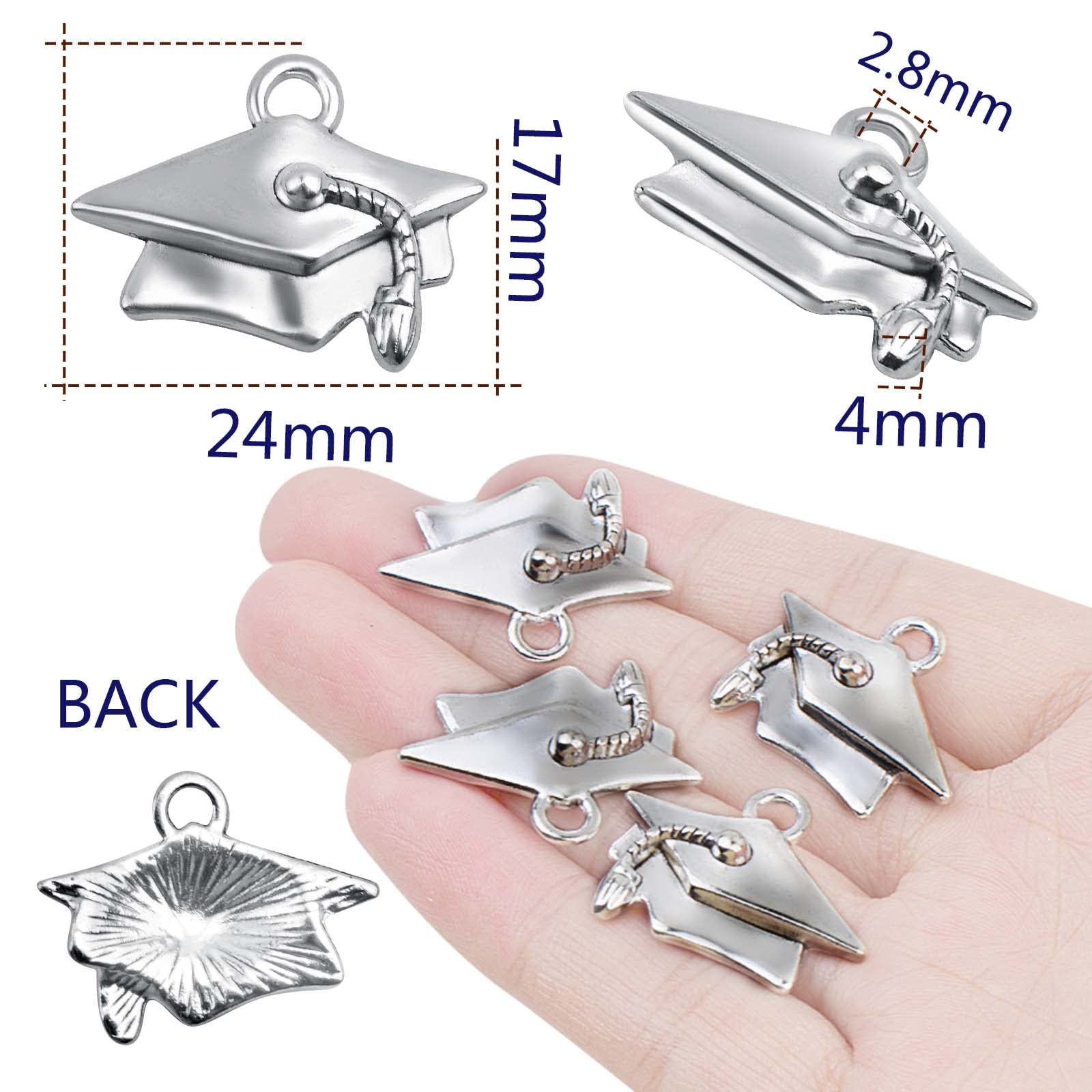 50Pcs Antique Silver Graduation Cap Charms - Alloy Diploma Pendants for Jewelry Making, DIY Bracelets & Necklaces - Perfect for Graduation Gifts, Party Decorations & School Celebrations
