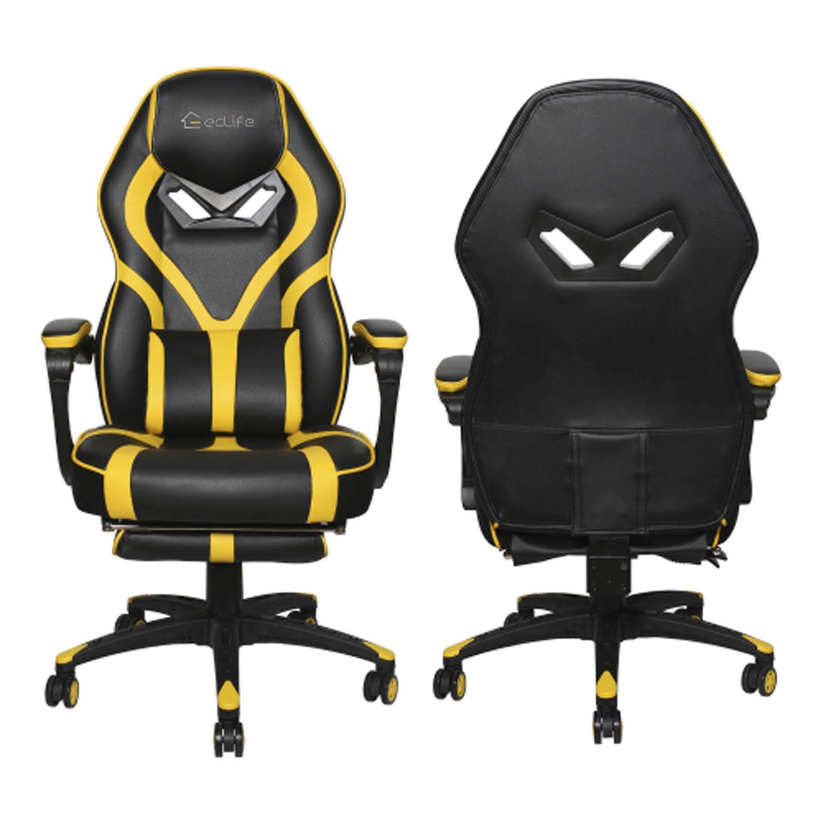Ergonomic High Back Gaming Chair with Massage & Footrest - Racing Style Swivel Office Computer Chair for Home & Work (Yellow) | Perfect for Esports, Streaming & Long Work Sessions
