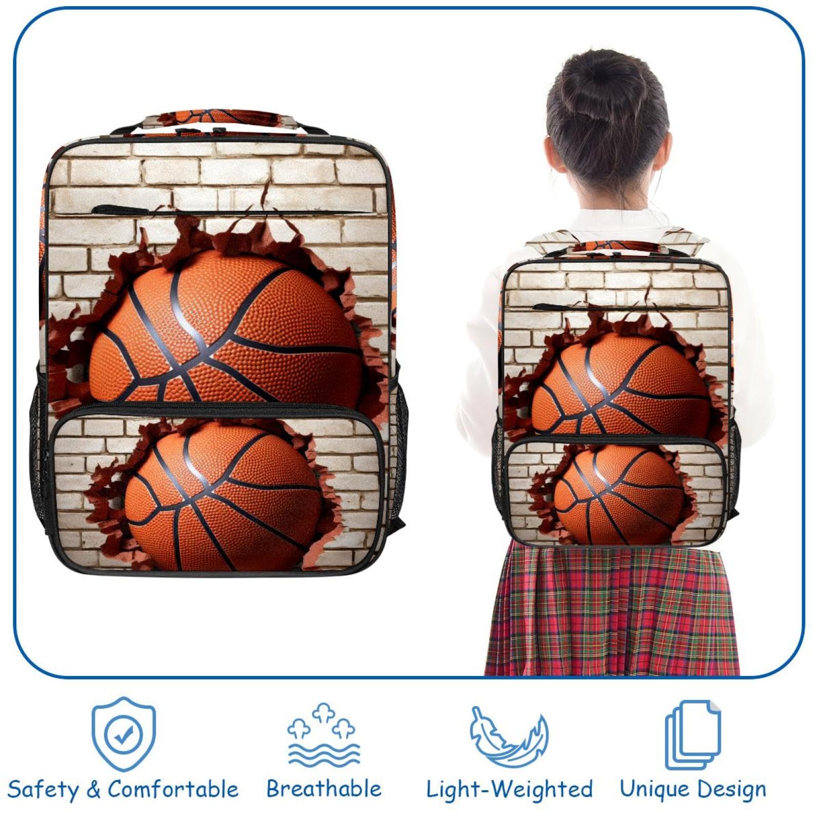 Durable Travel Backpack for Women & Men - Stylish Ball Basketball Wall Texture Design - Perfect for Hiking, Gym & Daily Commute