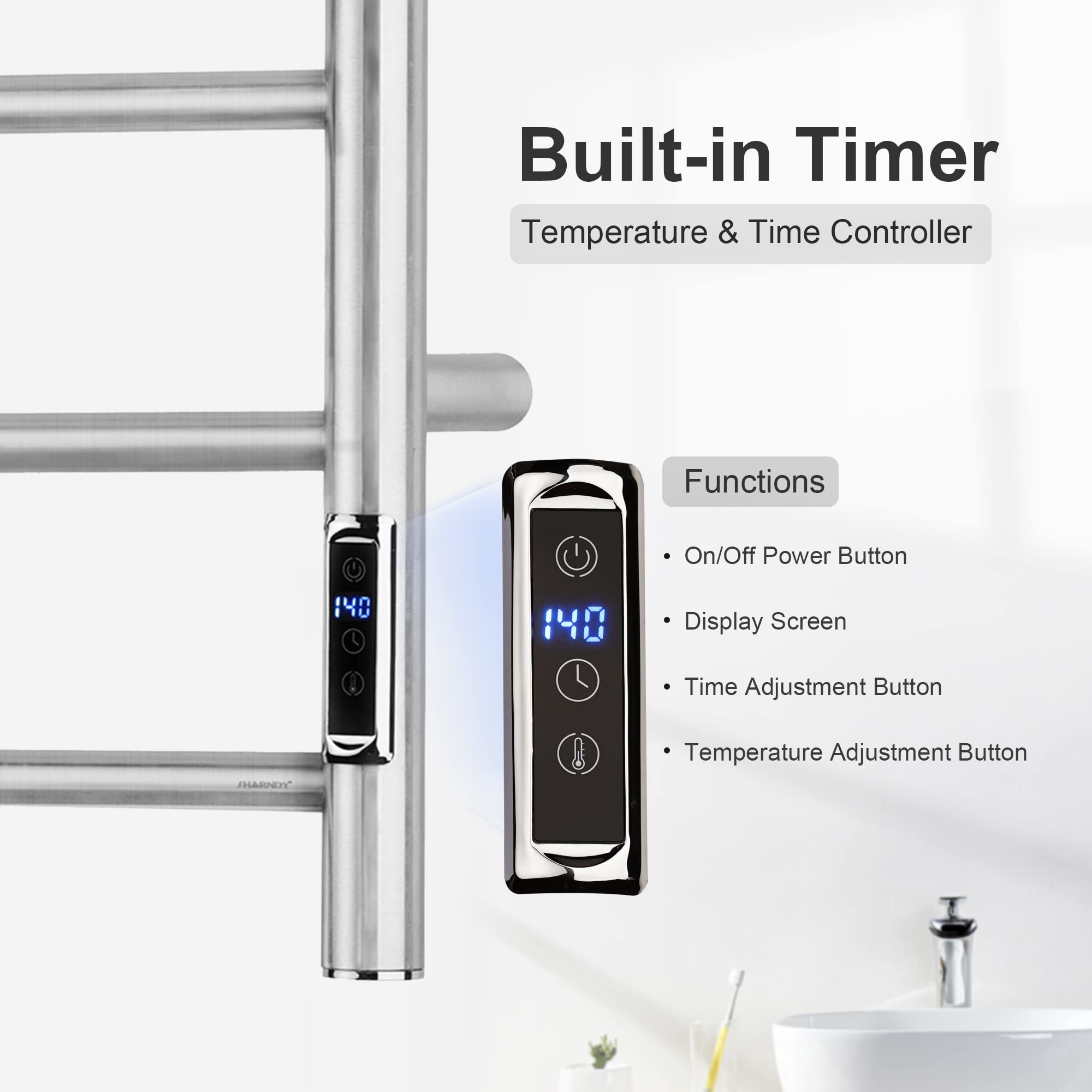 ETW29 Electric Towel Warmer with Timer - Brushed Stainless Steel Wall Mounted Bathroom Heated Towel Rack - Perfect for Spa, Luxury Bathrooms & Cold Weather Comfort