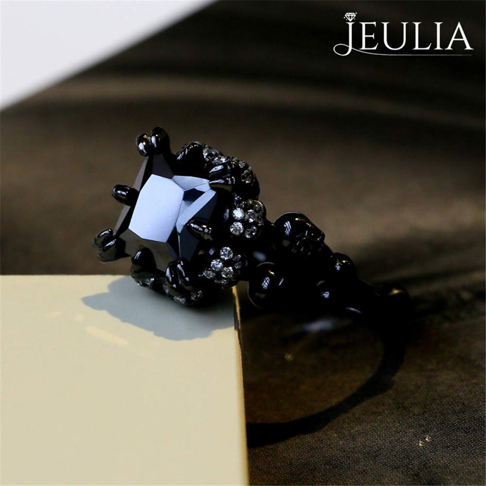 Jeulia 6.55 Carat Princess Cut Diamond Ring for Women - Sterling Silver Double Row Halo Engagement Ring, Black Plated Wedding Band, Anniversary Promise Ring with Jewelry Gift Box - Perfect for Proposals, Weddings & Special Occasions