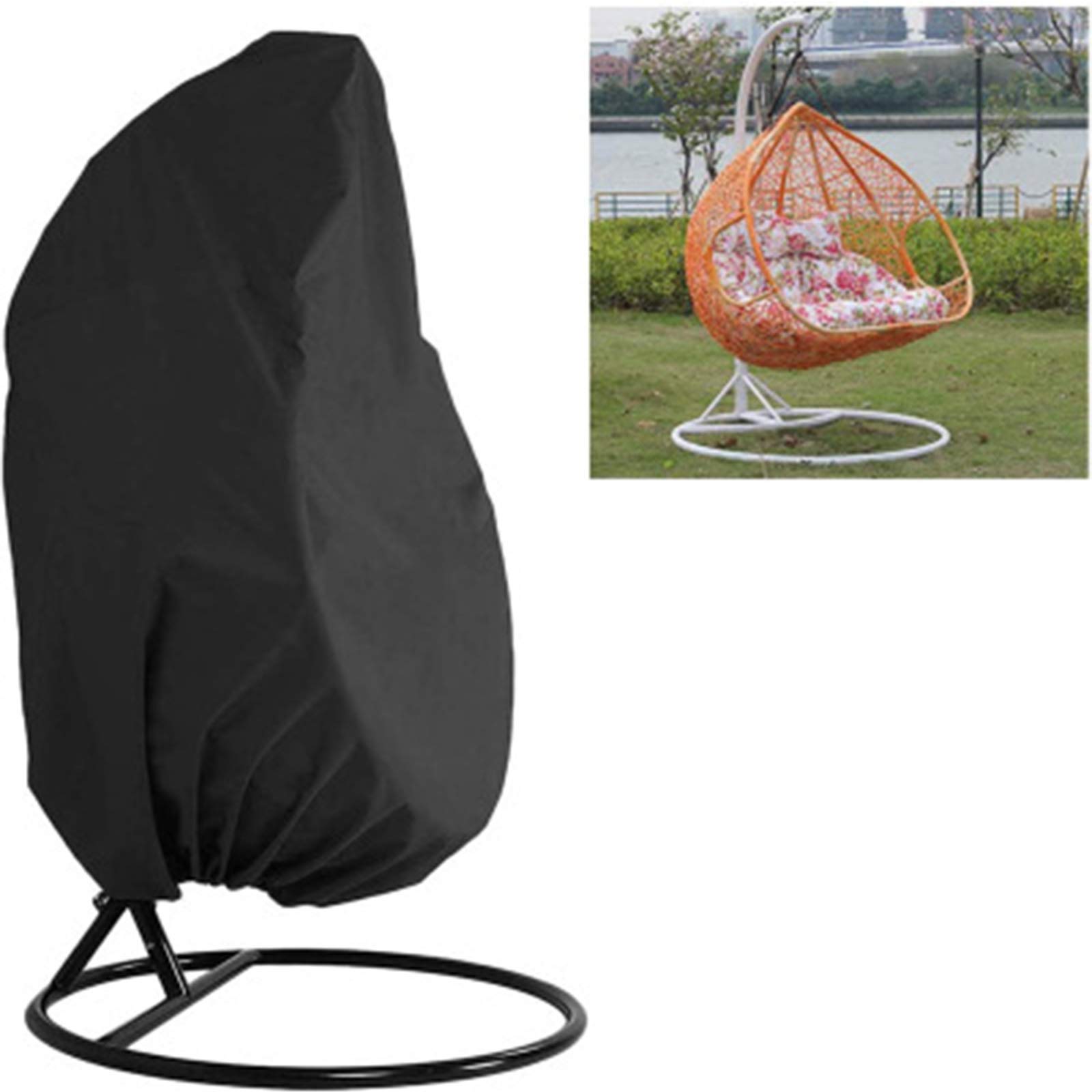 Durable Waterproof Wicker Egg Swing Chair Cover with Zipper - Heavy Duty Windproof Weather Resistant Outdoor Patio Hanging Chair Cover (75x45 Inch) - Perfect for Garden, Balcony, and Backyard Relaxation