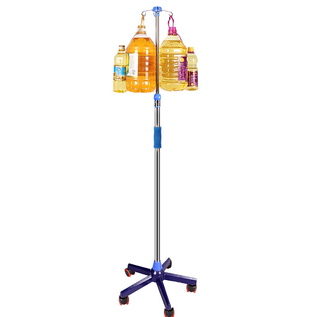 YJI Heavy Duty IV Stand with 4 Hooks & 5-Leg Base - Adjustable Height 43.3-78.7 Inches, 44 lb Capacity Telescopic IV Pole - Perfect for Hospitals, Clinics & Home Medical Care