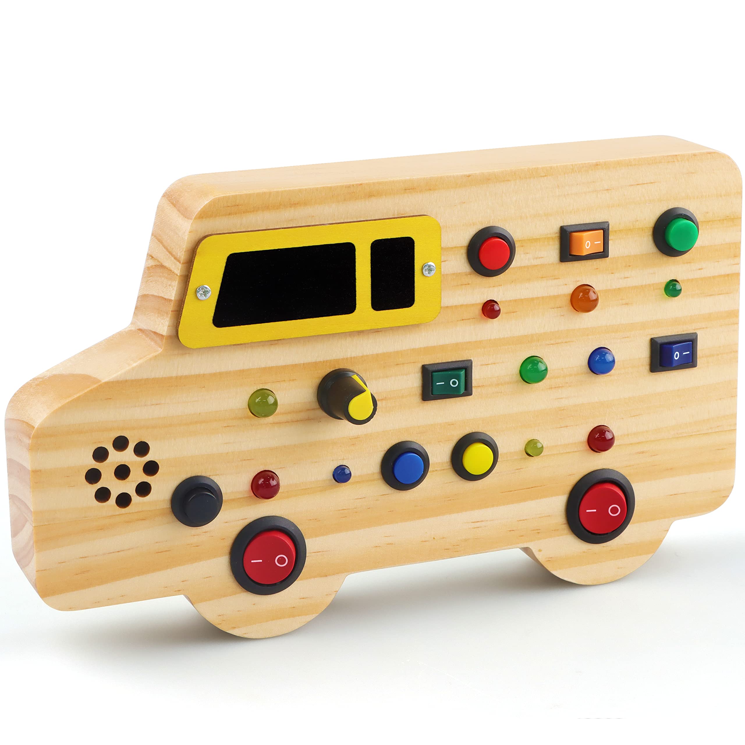 Montessori Wooden Busy Board for Toddlers - Sensory Toys with LED Lights & Sounds, Educational Wooden Car Toys for Kids Ages 3+ | Perfect Stocking Stuffers for Boys & Girls | Great for Early Learning, Travel & Playtime Activities