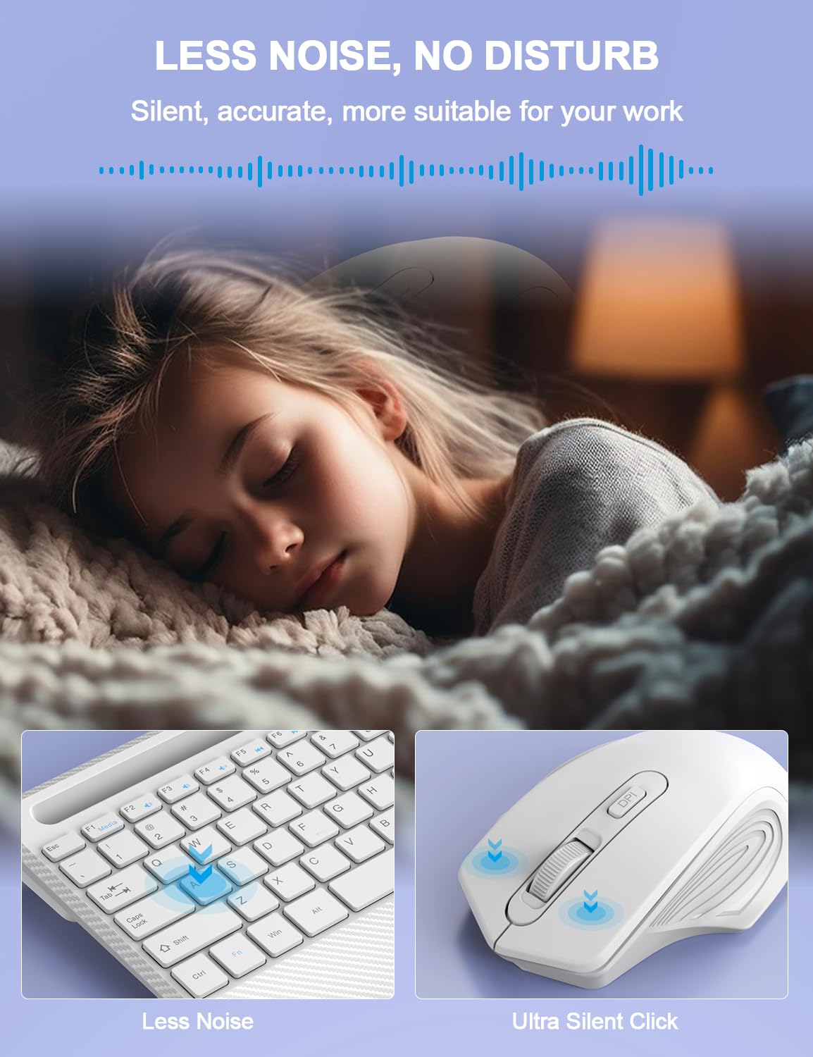 Ergonomic Wireless Keyboard and Mouse Combo with Wrist Rest - 2.4G Rechargeable Silent Cordless Keyboard Mouse for Windows Mac PC Laptop - Includes Phone Holder & Sleep Mode (White) | Perfect for Office, Home & Gaming Use