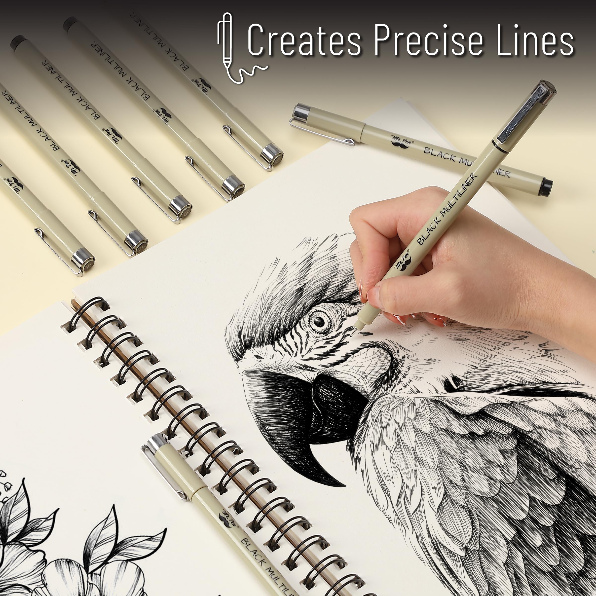 Mr. Pen- 12 Pack Black Artist Drawing Pens, 0.5mm Fine Point Fineliner Pens for Sketching, Bible Journaling & Art Projects - Perfect for Sketching, Doodling, Calligraphy and Detailed Illustrations