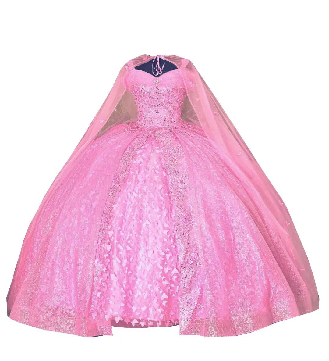 2025 Elegant Two-Piece Cinderella Ball Gown Quinceañera Dress with Detachable Cape & Butterfly Lace Cold Shoulder - Perfect for Sweet 16, Prom, Wedding & Formal Events