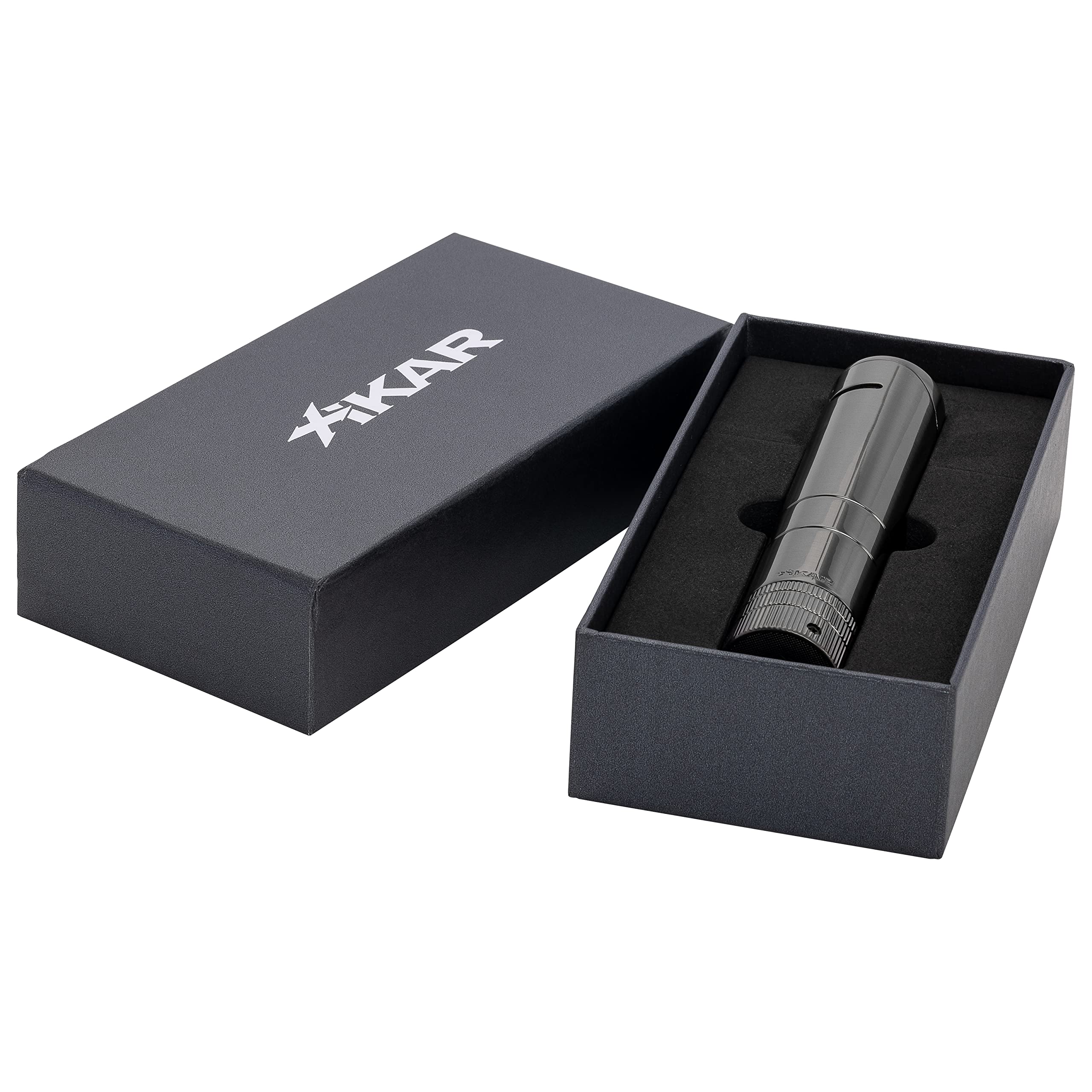 XIKAR Turrim Dual Jet Flame Cigar Lighter - Premium Table Top Design with Adjustable Fuel Wheel in Gunmetal Finish | Perfect for Cigar Lounges, Home Bars & Outdoor Smoking Sessions