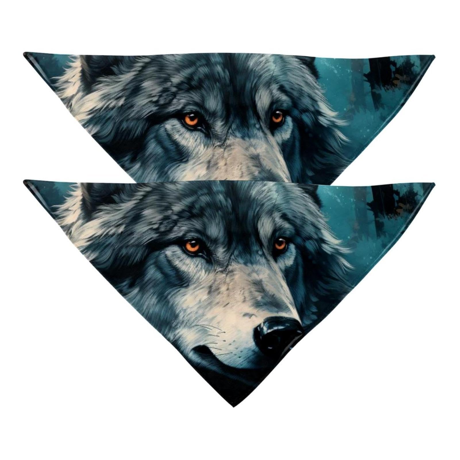 Stylish Dog Bandanas for Pets - 2-Piece Set with Wolf Head Art & Colorful Patterns | Dog Scarf & Pet Accessories for Dog Lovers | Perfect for Walks, Photos & Special Occasions