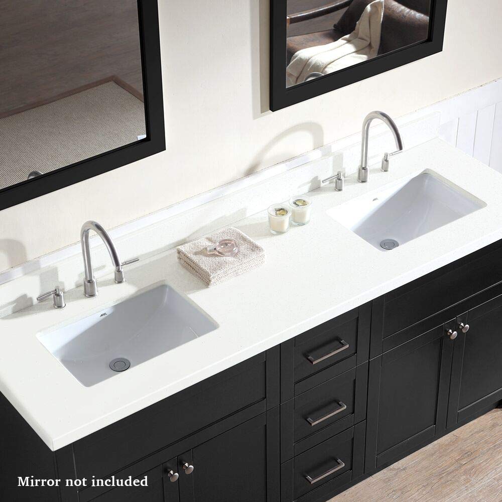 DKB Bradford Series 73-Inch Double Rectangle Sink Bathroom Vanity Cabinet with Pure White Quartz Countertop - Black Finish, 4 Soft-Closing Doors & 3 Full-Extension Dovetail Drawers - Modern Bathroom Storage Solution for Master Bath or Guest Bath Remodel