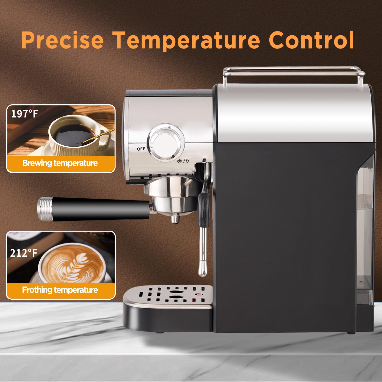 15 Bar Semi-Automatic Espresso Machine with Milk Frother - Touch Screen Stainless Steel Coffee Maker, 40oz Removable Water Tank - Perfect for Making Cappuccino, Latte & Americano at Home or Office