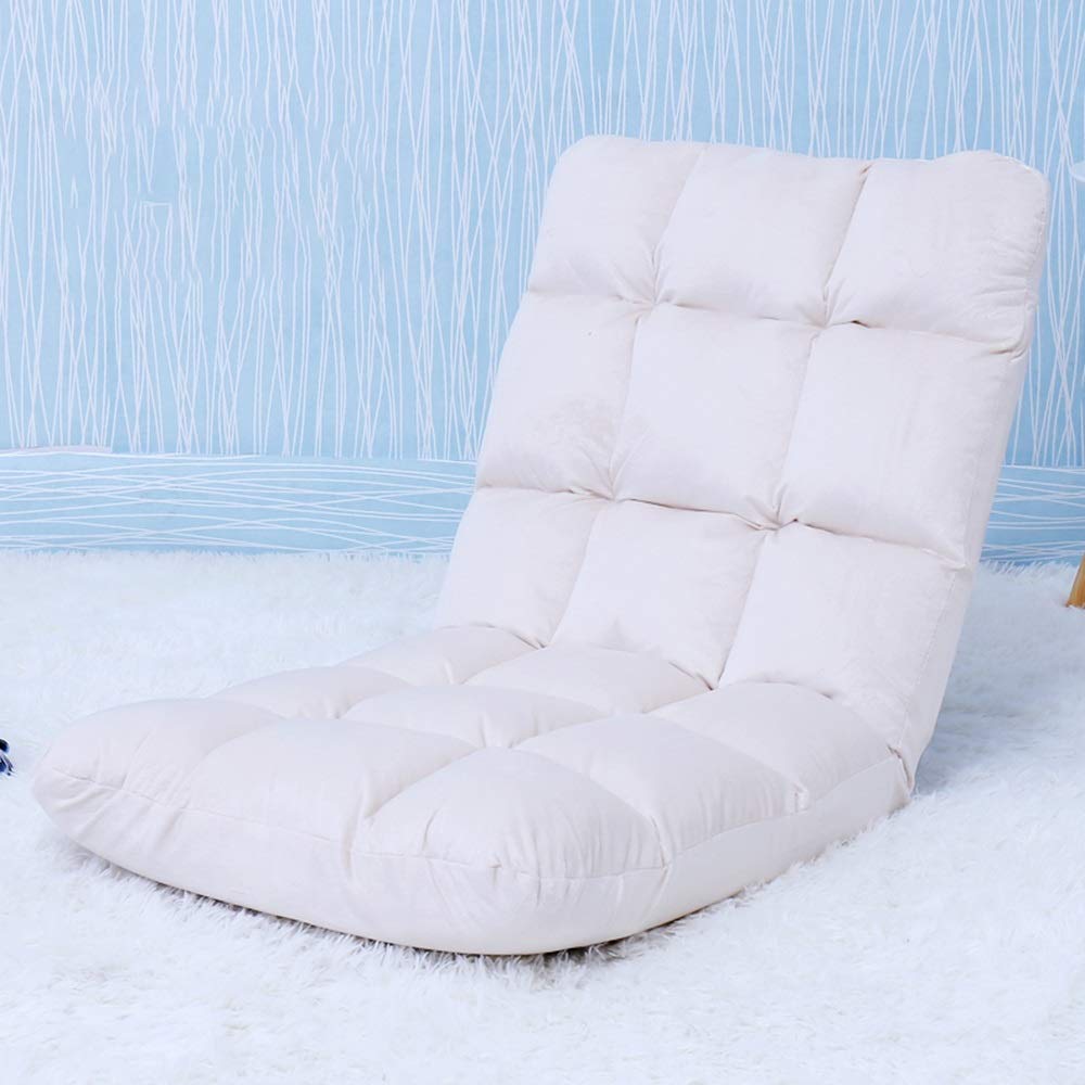 Ergonomic Foldable Floor Chair with 5-Position Adjustable Backrest - Removable & Washable Cover - Perfect for Bay Window, Gaming, Reading & Office Work (White)