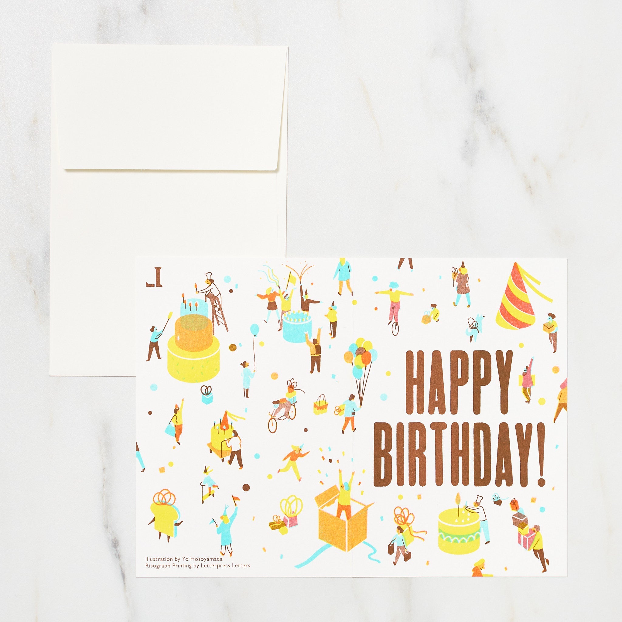 Happy Birthday Yo Hosoyamada Risograph Greeting Card - Handmade Letterpress Design for Birthdays, Anniversaries & Special Occasions - Perfect for Gifts, Parties & Celebrations