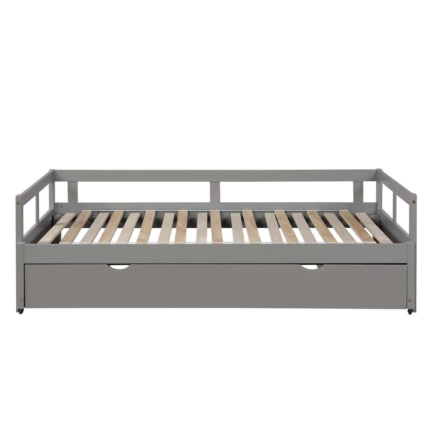 Solid Wood Twin Size Daybed with Pop-Up Trundle - Expandable Pull-Out Bed Frame in Gray | Perfect for Guest Rooms, Small Spaces & Multi-Functional Furniture Needs